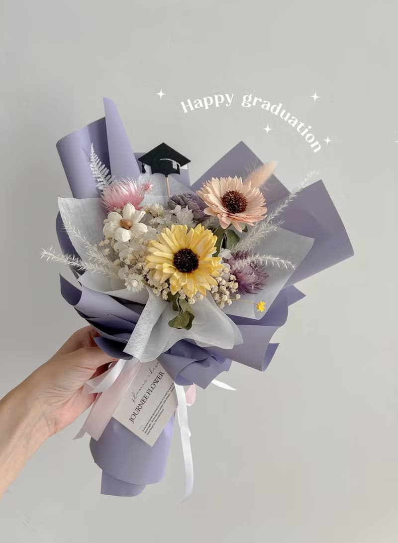 Journee糖果色粉黃紫太陽花向日葵畢業花束乾燥花束