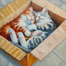 Couple Cats Painting, Cute Pets Original Art, Cat Lover Gift, 手工油畫, 油畫原作