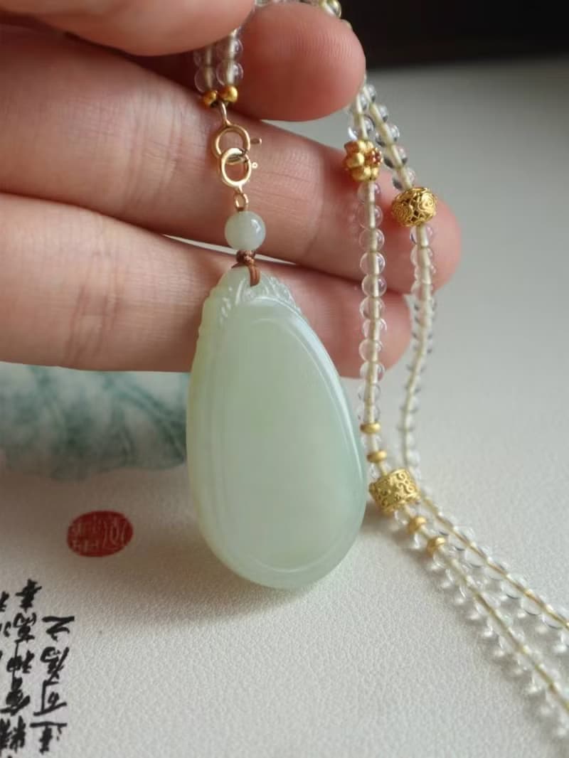 天然和田玉項鏈晴水水滴無事牌吊墜精工雕琢冰底細膩平安喜樂項鏈