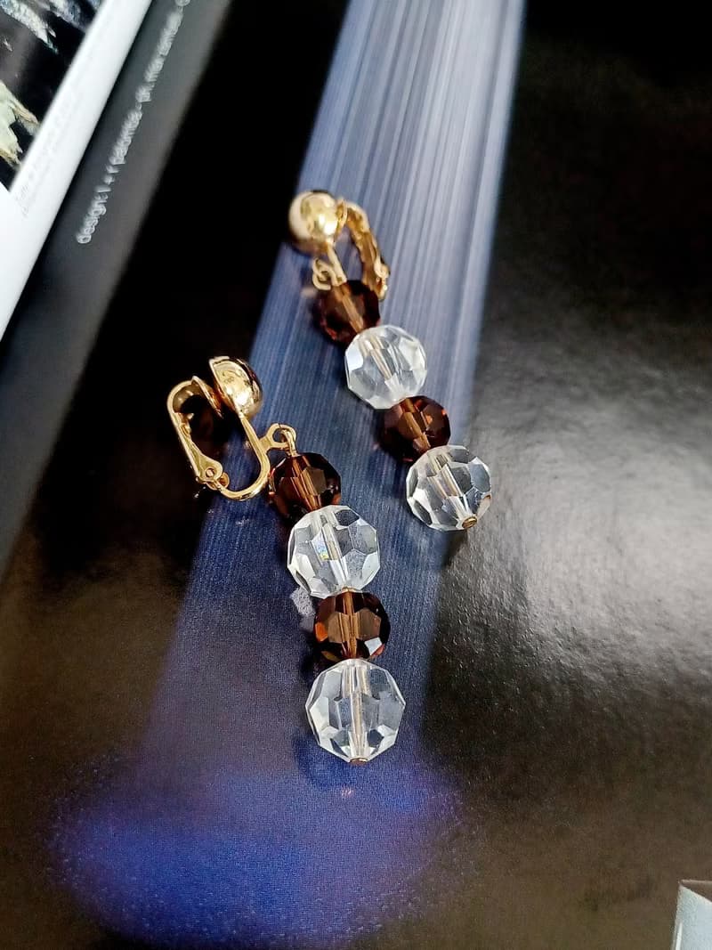 vintage jewelry  S.A.L施華洛世奇 水晶串珠 夾式耳環