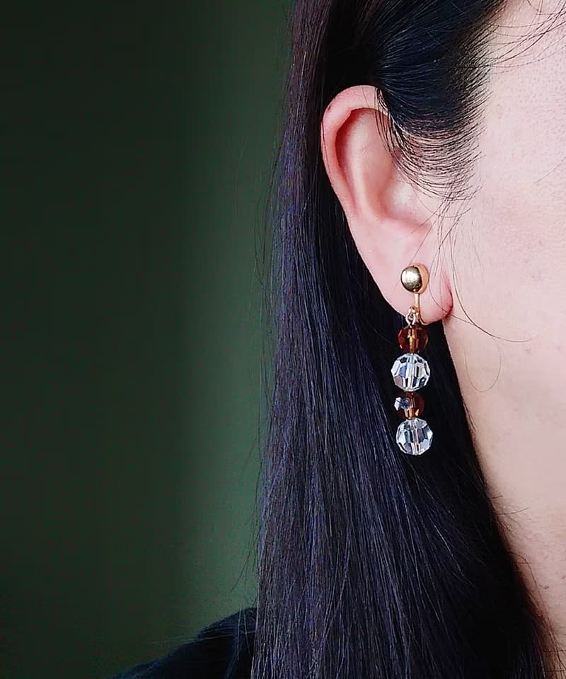 vintage jewelry  S.A.L施華洛世奇 水晶串珠 夾式耳環