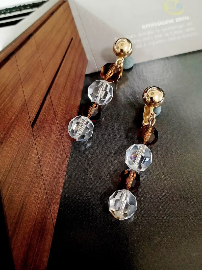 vintage jewelry  S.A.L施華洛世奇 水晶串珠 夾式耳環