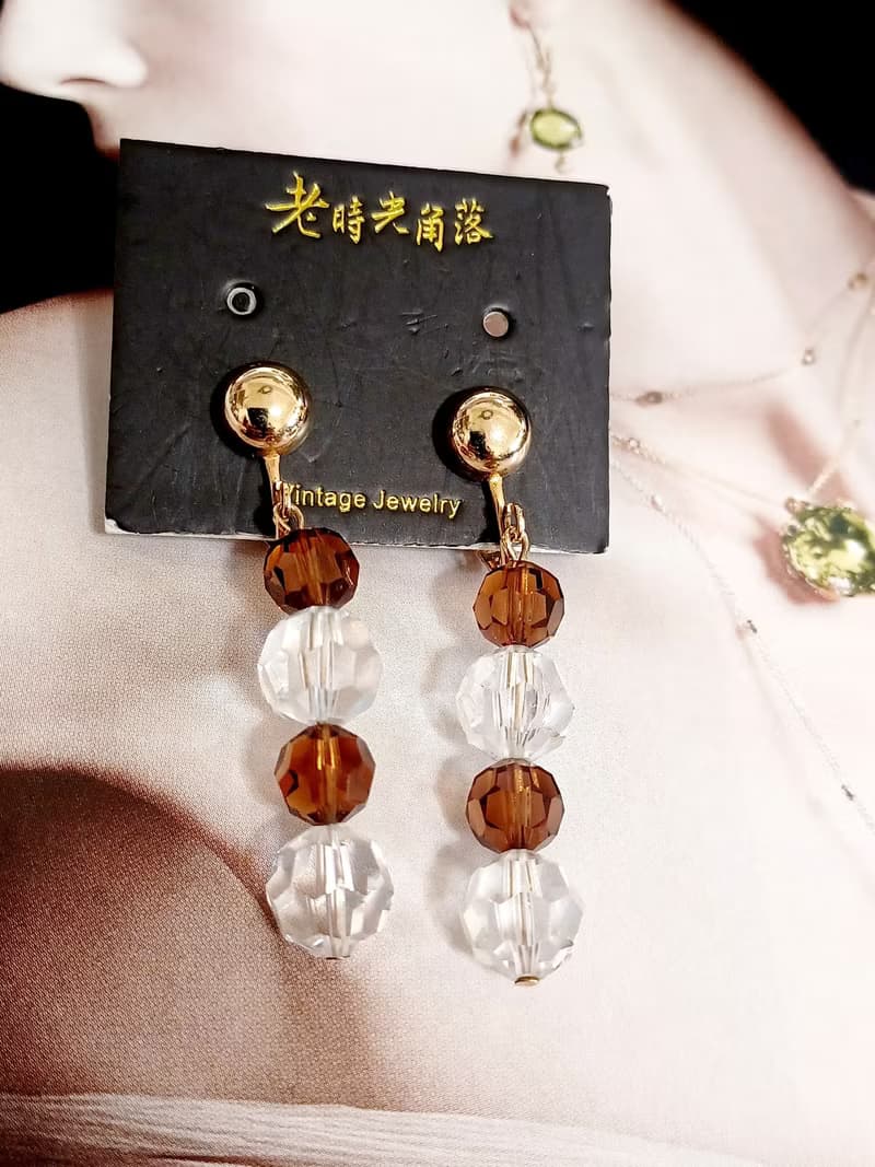 vintage jewelry  S.A.L施華洛世奇 水晶串珠 夾式耳環