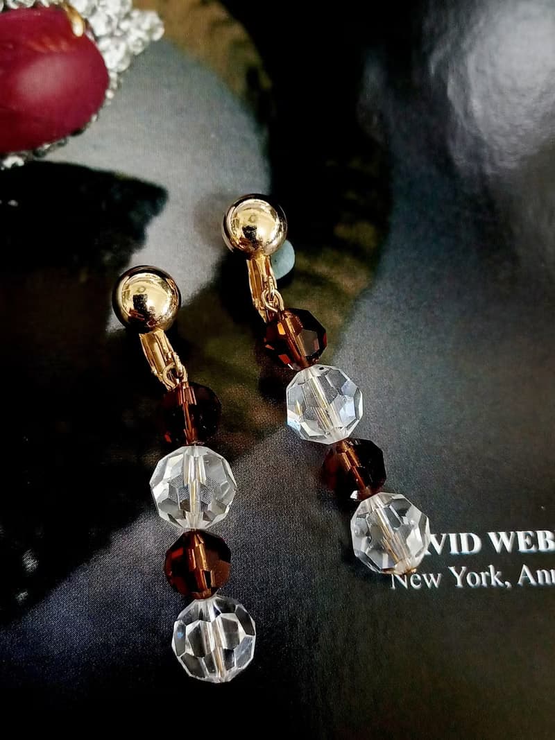 vintage jewelry  S.A.L施華洛世奇 水晶串珠 夾式耳環
