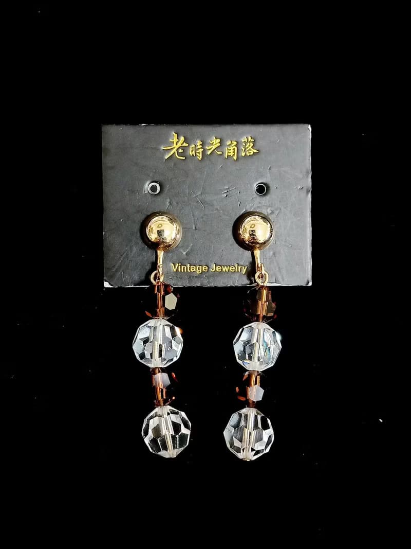 vintage jewelry  S.A.L施華洛世奇 水晶串珠 夾式耳環