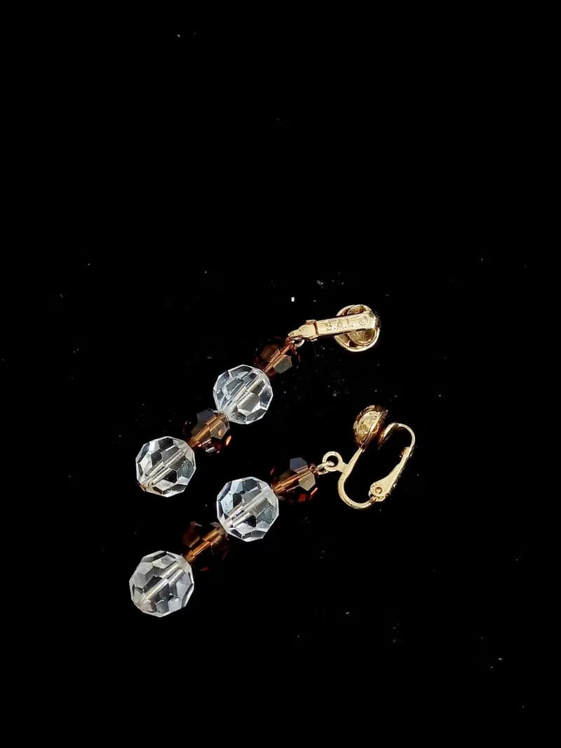 vintage jewelry  S.A.L施華洛世奇 水晶串珠 夾式耳環