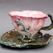 Flower Shape Cup Leaf saucer Lizards Tea coffee cup and saucer
