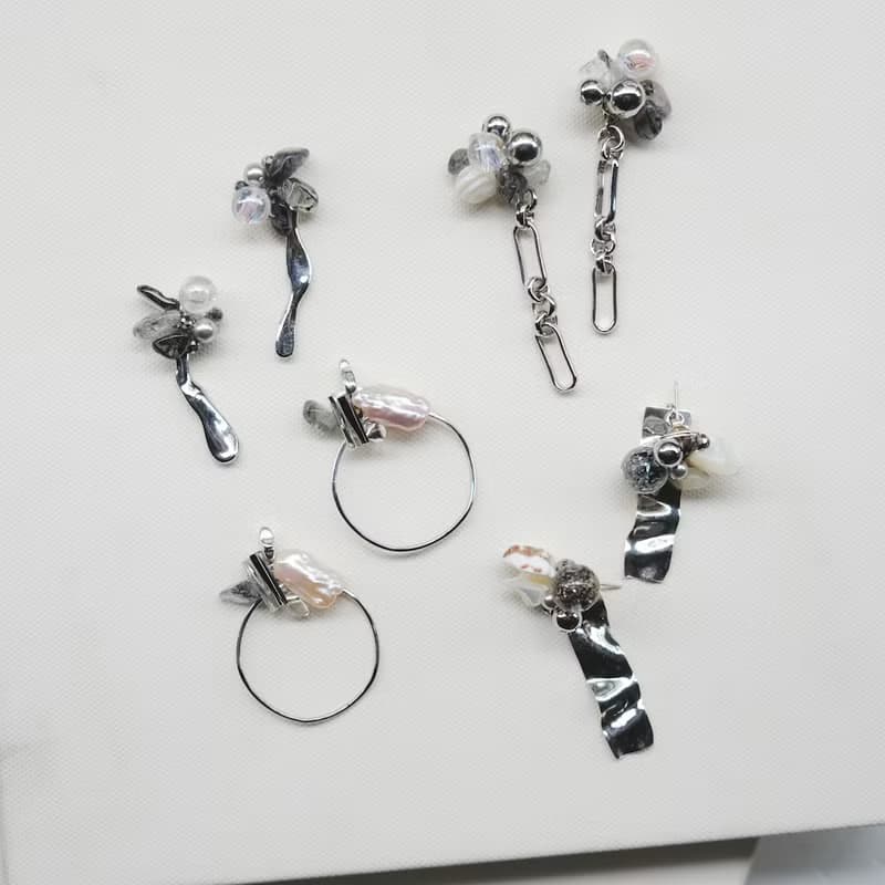 銀白波浪圈圈耳環  925 純銀鍍金耳針/耳夾