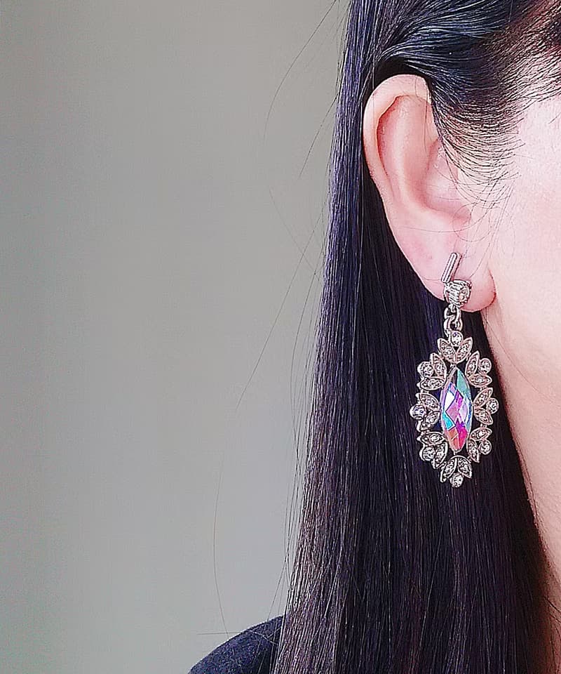 vintage jewelry  古董萊茵夾式耳環  王后之鏡