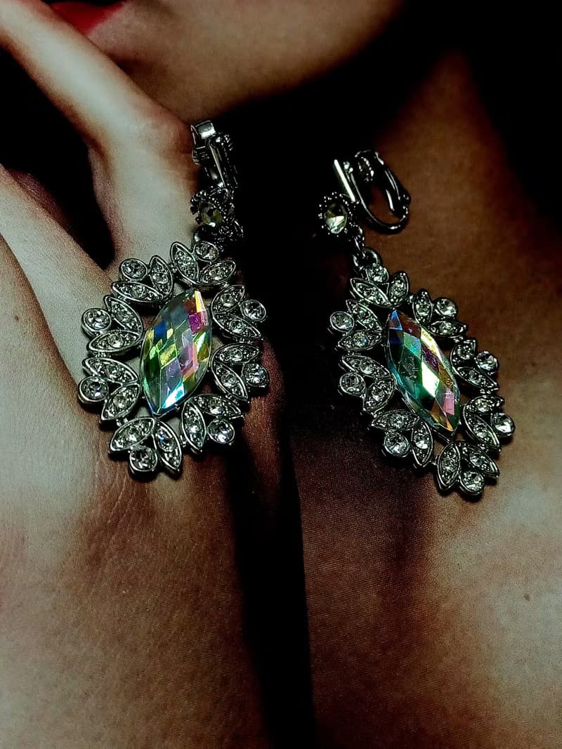 vintage jewelry  古董萊茵夾式耳環  王后之鏡