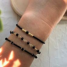 Black agate set bracelets. Beaded set bracelet. Gift for woman.