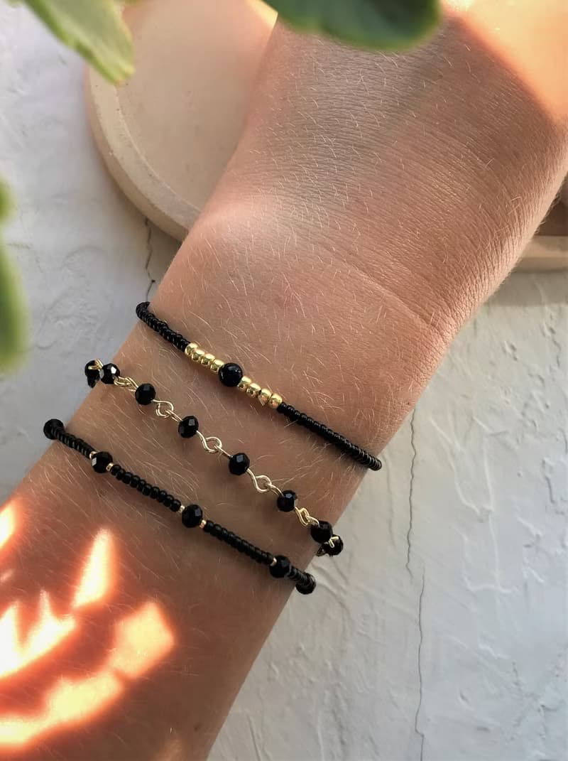 Black agate set bracelets. Beaded set bracelet. Gift for woman.
