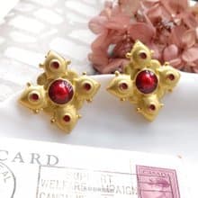 Vintage Jewelry 西洋古董飾品 紅琺瑯 啞光 聖十字 針式耳環