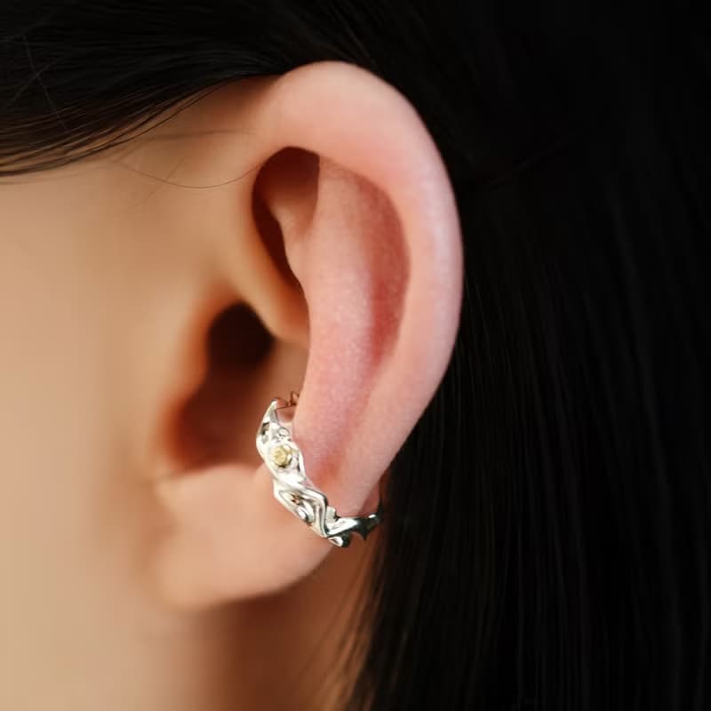 【禮物】溶流銀石 純銀無痛耳骨夾 中性男女耳飾イヤーカフ