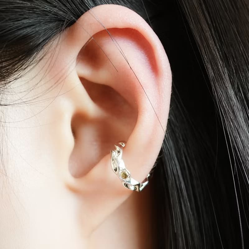 【禮物】溶流銀石 純銀無痛耳骨夾 中性男女耳飾イヤーカフ