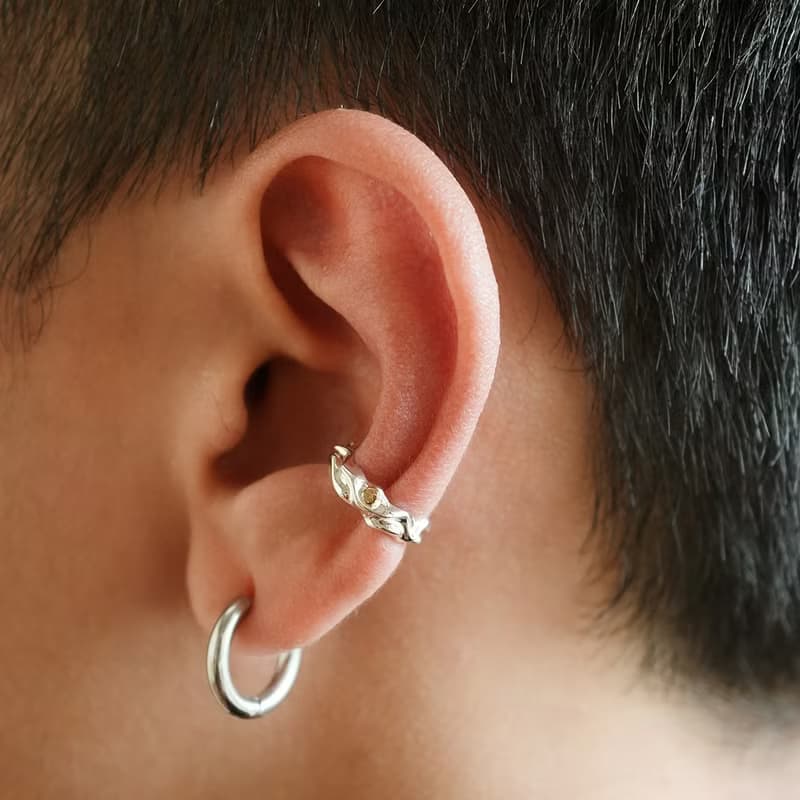 【禮物】溶流銀石 純銀無痛耳骨夾 中性男女耳飾イヤーカフ