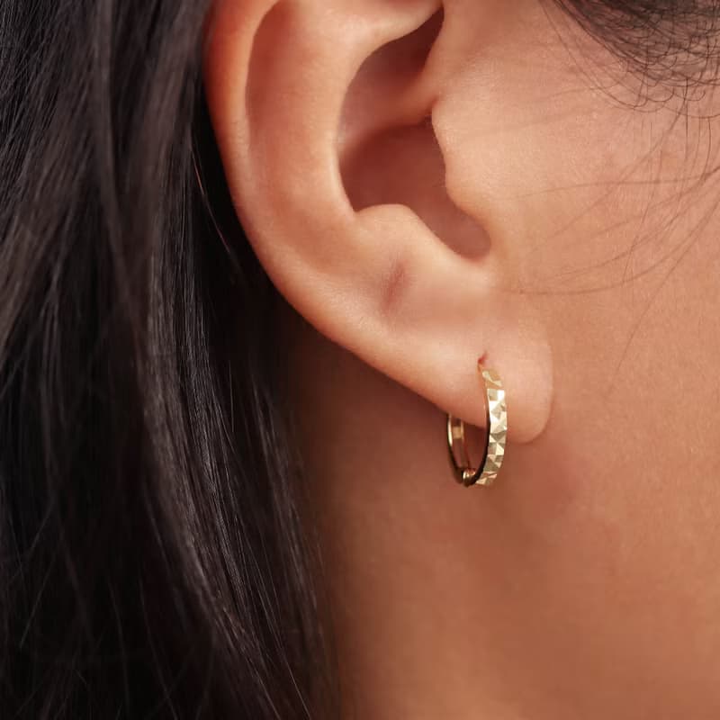 s925銀幾何切面圓形車花耳環設計感簡約百搭素圈耳扣 聖誕禮物