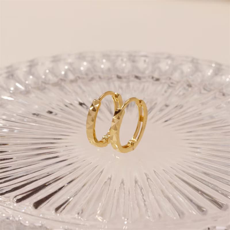 s925銀幾何切面圓形車花耳環設計感簡約百搭素圈耳扣 聖誕禮物