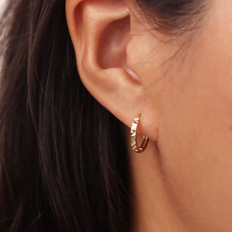 s925銀幾何切面圓形車花耳環設計感簡約百搭素圈耳扣 聖誕禮物