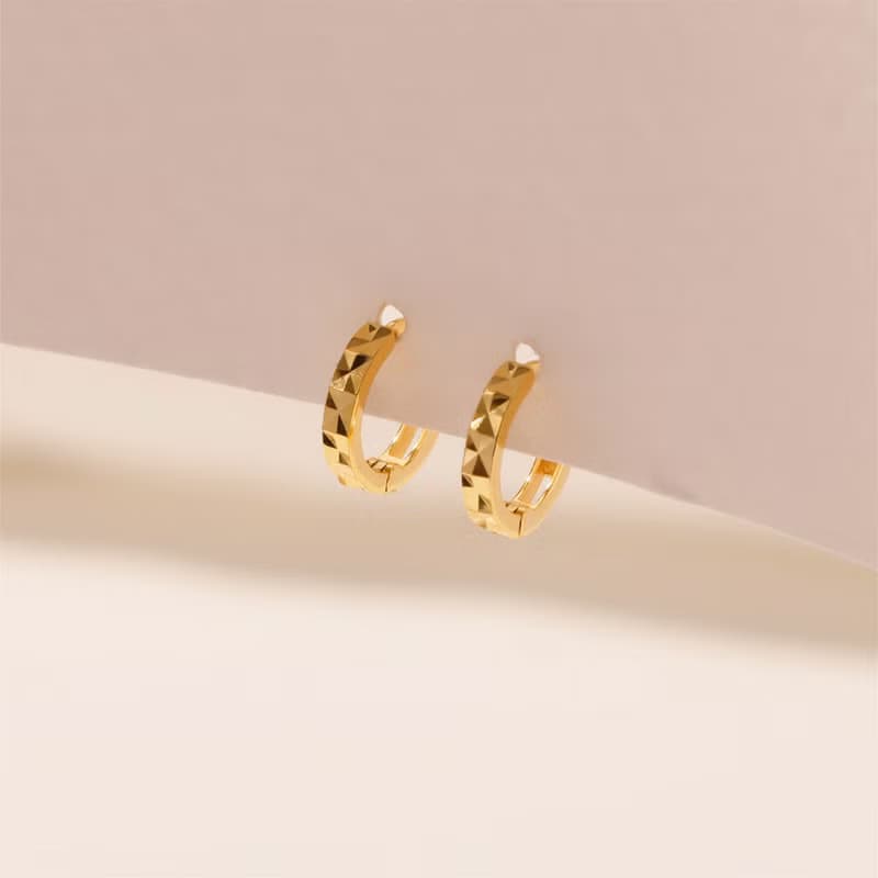 s925銀幾何切面圓形車花耳環設計感簡約百搭素圈耳扣 聖誕禮物