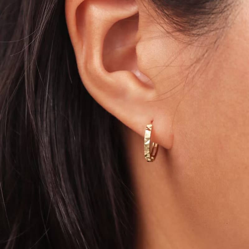 s925銀幾何切面圓形車花耳環設計感簡約百搭素圈耳扣 聖誕禮物