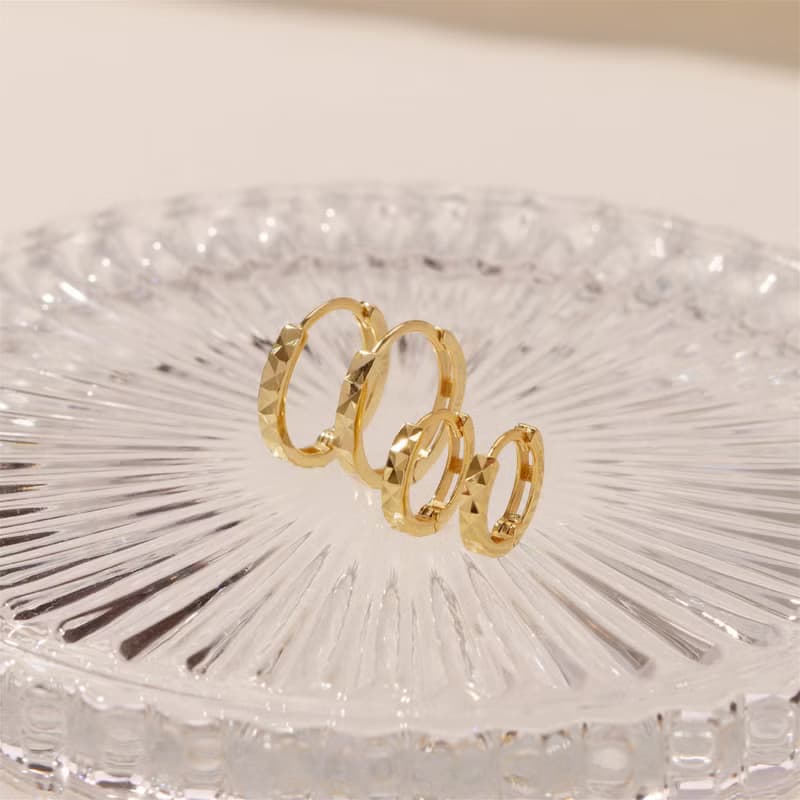 s925銀幾何切面圓形車花耳環設計感簡約百搭素圈耳扣 聖誕禮物