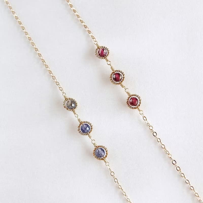 14KGF 石榴石/堇青石 天然石手鍊 腳鍊 可自選寶石搭配