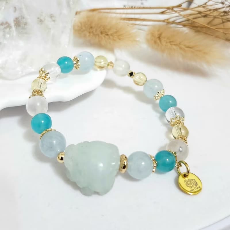 海藍寶龍龜設計款手鍊/助事業招財/增強溝通能力之水晶