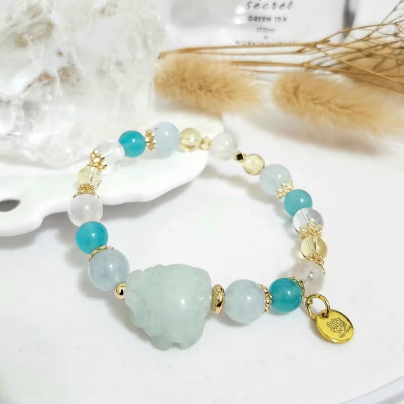 海藍寶龍龜設計款手鍊/助事業招財/增強溝通能力之水晶