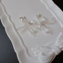 迷迴琉光 銀 法式蝴蝶結樹脂耳環