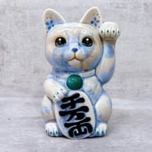 【銀藤招福】日本清水燒招財貓 | 花結晶 銀藤  千万両 左
