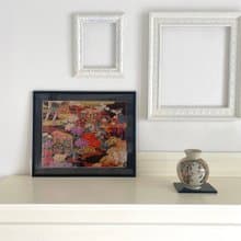 きものアート38　vintage fabric　御所車　引越新築祝い　和モダンインテリア　きものアートパネル made in japan