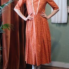 Vintage dress美國制橘色小碎花草原裙連衣裙古著