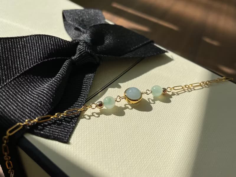 味道//天然翡翠A貨 藍水 晴水 美國14K包金配飾 手鍊