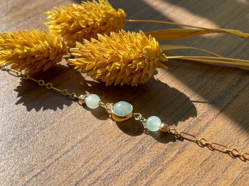 味道//天然翡翠A貨 藍水 晴水 美國14K包金配飾 手鍊