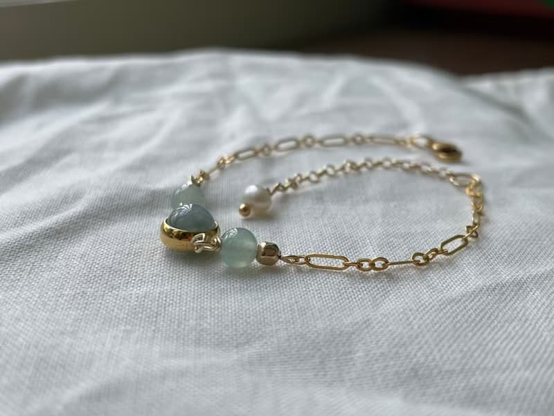 味道//天然翡翠A貨 藍水 晴水 美國14K包金配飾 手鍊