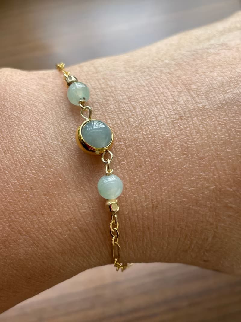 味道//天然翡翠A貨 藍水 晴水 美國14K包金配飾 手鍊