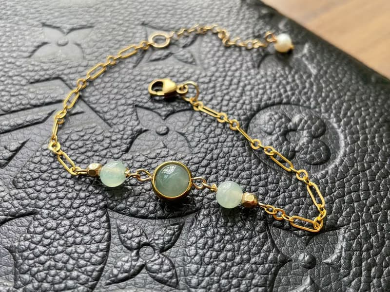 味道//天然翡翠A貨 藍水 晴水 美國14K包金配飾 手鍊