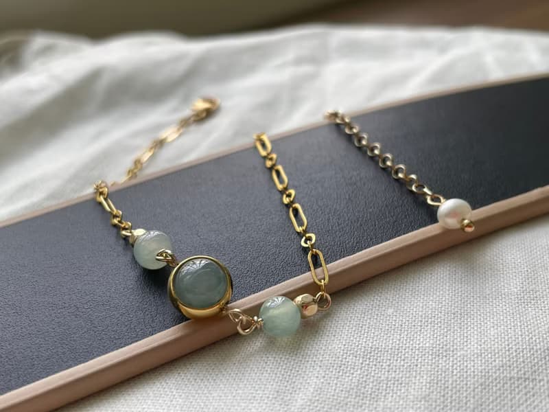 味道//天然翡翠A貨 藍水 晴水 美國14K包金配飾 手鍊