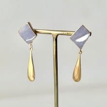 京焼　金継ぎ　サージカルステンレスピアス　紫　揺れる　 伝統工芸　No.203