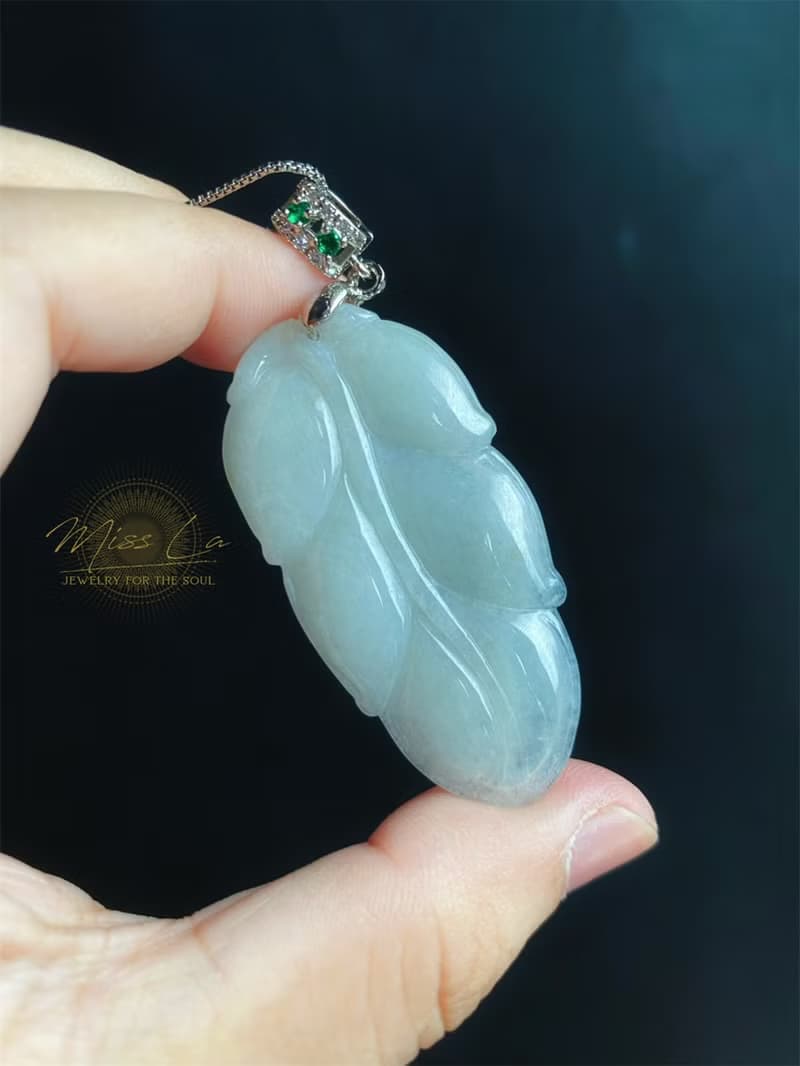 天然緬甸玉翡翠 冰綠底 葉子 金枝玉葉 項鍊 s925 玉石 禮物