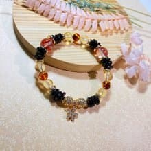 紅石榴 琥珀 黃水晶 膠花|| 美顏 招財 水晶手鍊