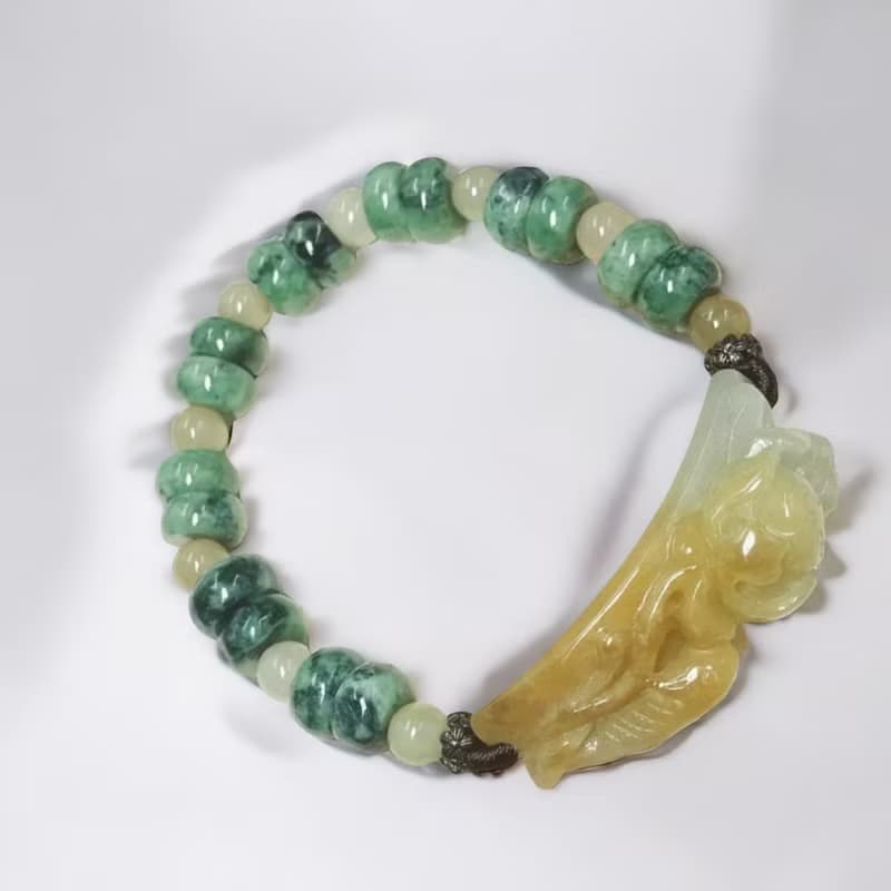 冰飄黃翡翠荷包有魚手鍊 | 天然緬甸玉A貨翡翠 | 送禮