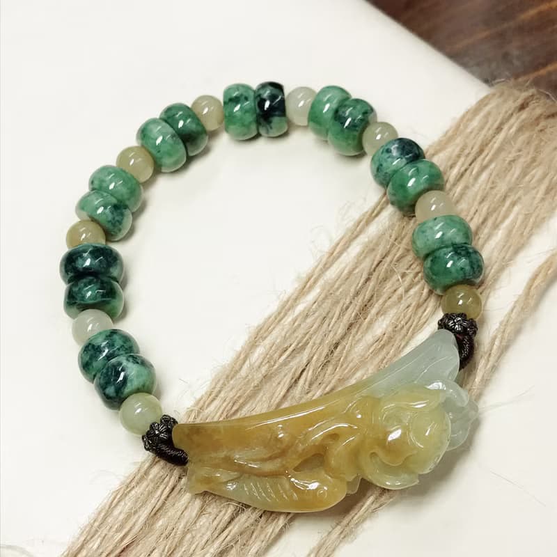 冰飄黃翡翠荷包有魚手鍊 | 天然緬甸玉A貨翡翠 | 送禮