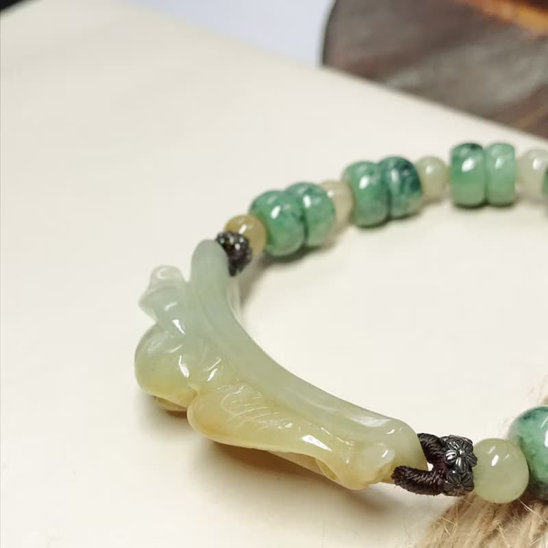冰飄黃翡翠荷包有魚手鍊 | 天然緬甸玉A貨翡翠 | 送禮