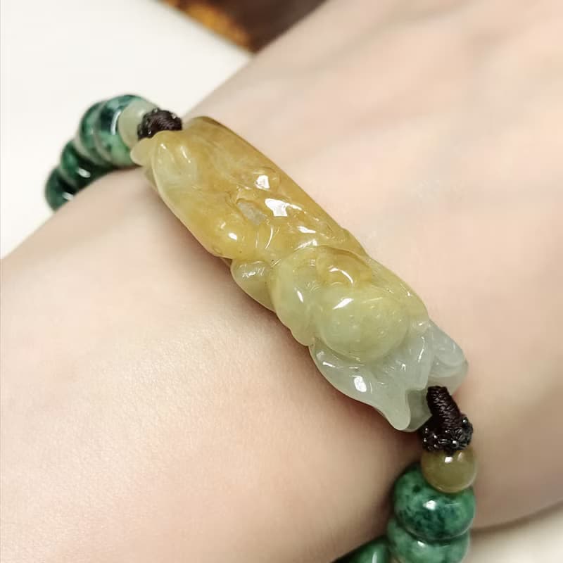 冰飄黃翡翠荷包有魚手鍊 | 天然緬甸玉A貨翡翠 | 送禮
