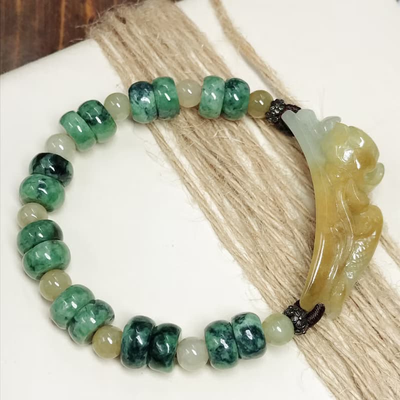 冰飄黃翡翠荷包有魚手鍊 | 天然緬甸玉A貨翡翠 | 送禮