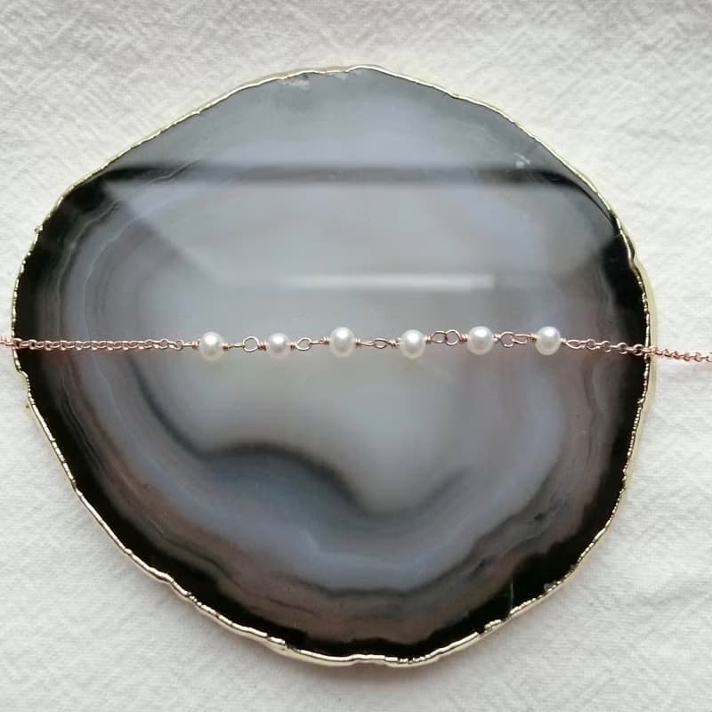 天然淡水珍珠925純銀鍍玫瑰金人魚的眼淚手鍊