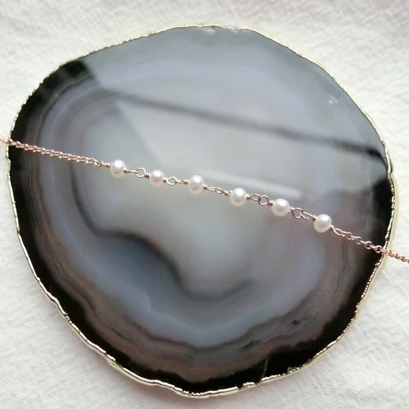 天然淡水珍珠925純銀鍍玫瑰金人魚的眼淚手鍊