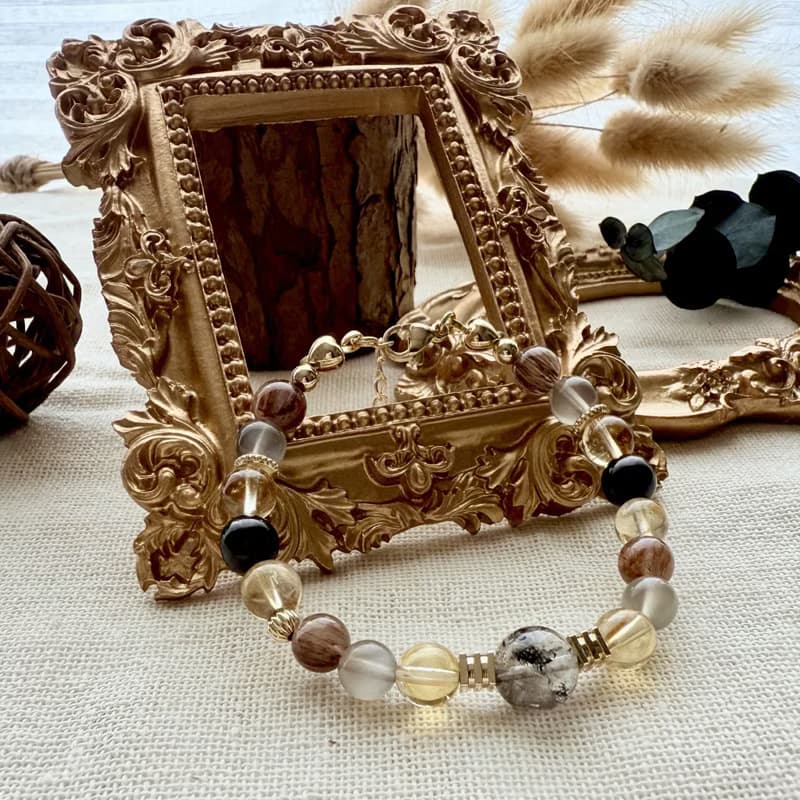 金根之光手鍊・閃靈鑽、黃塔晶、彩月光、銅髮晶、黑龍晶